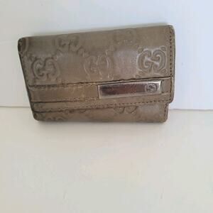 Gucci GG Key Holder Wallet Case Geniue Leather Small Gray Trifold Guccissima